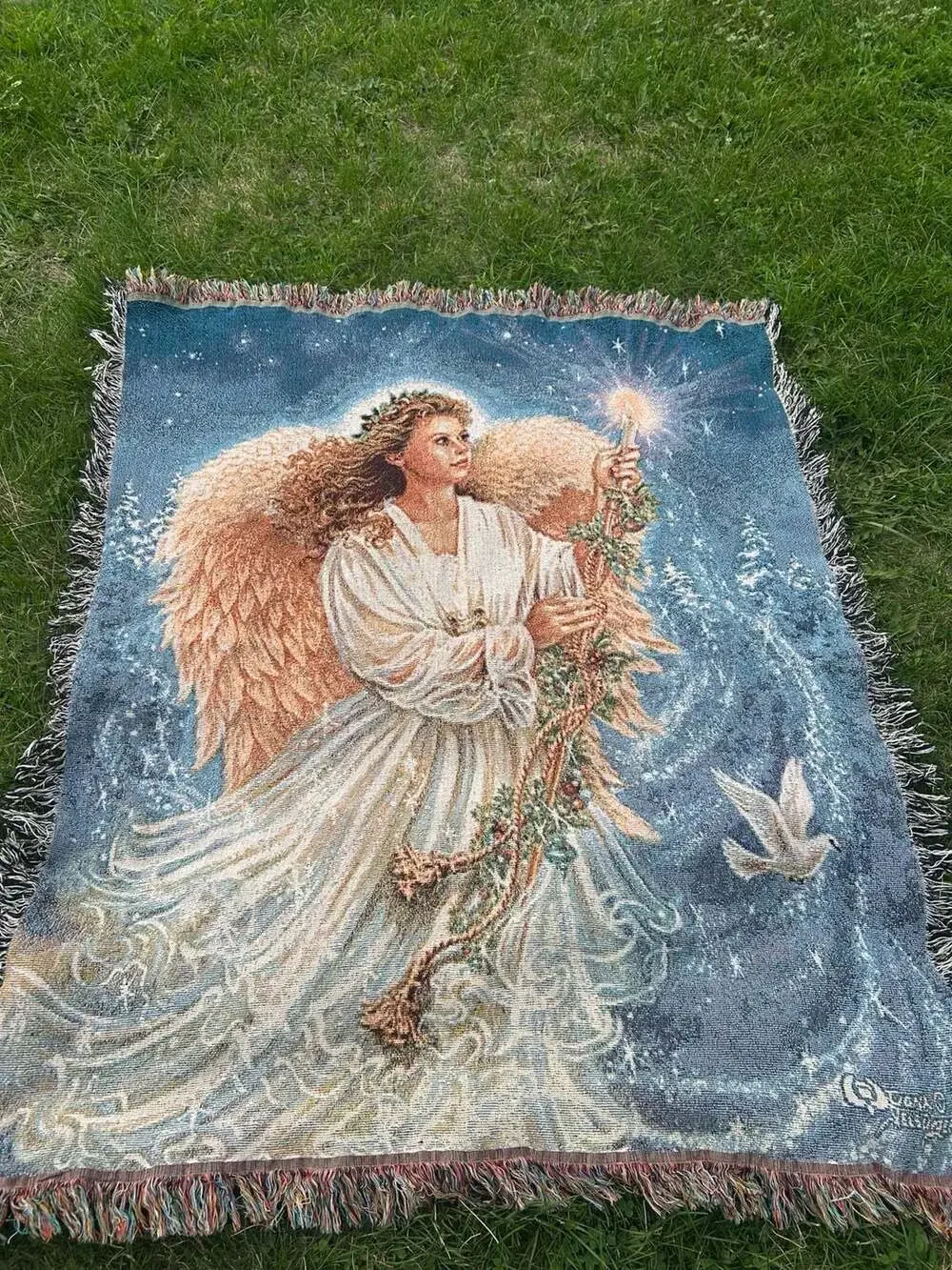 Vintage Dona Gelsinger Stardust Angel Tapestry Christmas Wall Hanging Blanket
